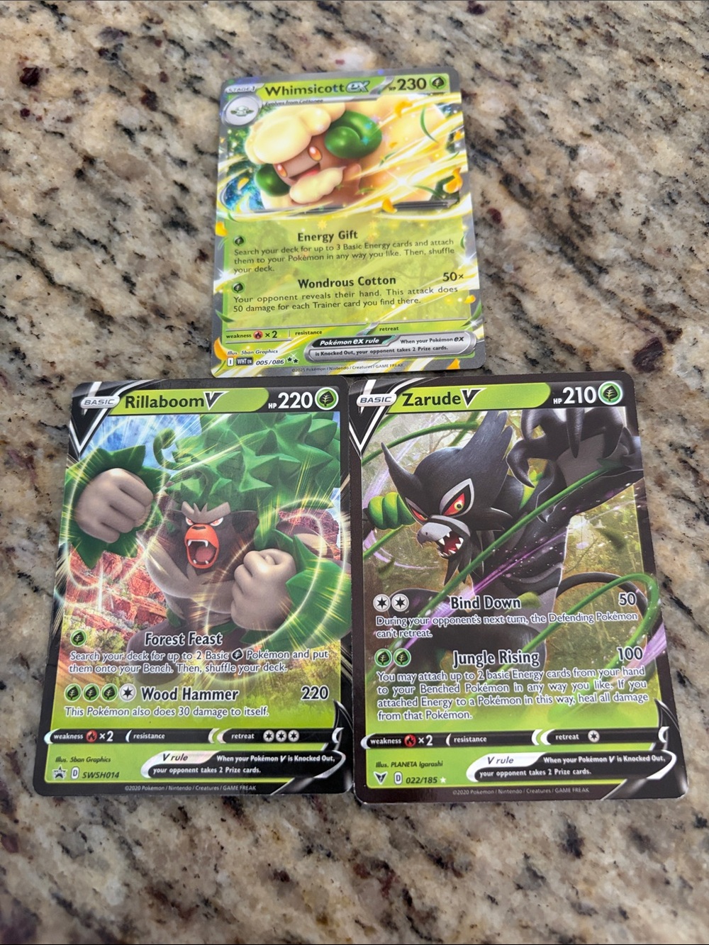Pokemon Green & Yellow Whimsicott EX, Rillaboom V, Zarude V Trading Cards